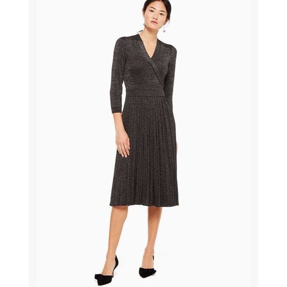 Kate Spade Sparkly Dashing Beauty Metallic Faux Wrap Pleated Sweater Dress XXS - Picture 1 of 12